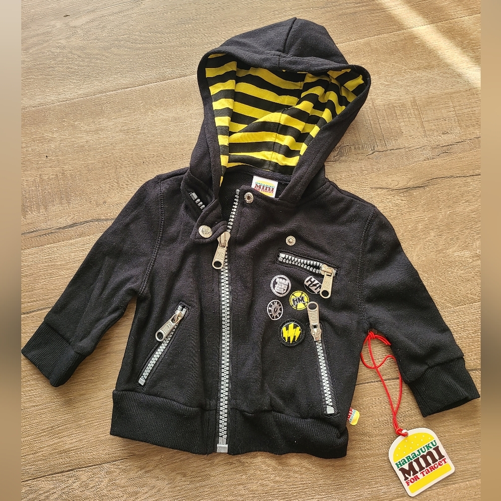 Harajuku Mini Gwen Stefani Biker Jacket Hoodie Sweatshirt Black XS (6-12 months)